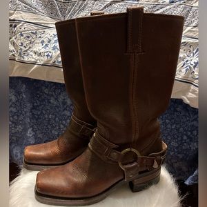 Frye 700 Brown Square Toe Harness Leather Western Boots
